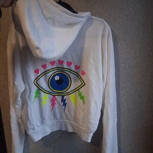 Lauren Moshi White Full Zip Hoodie Med Lightning Eye Lips Neon Brand